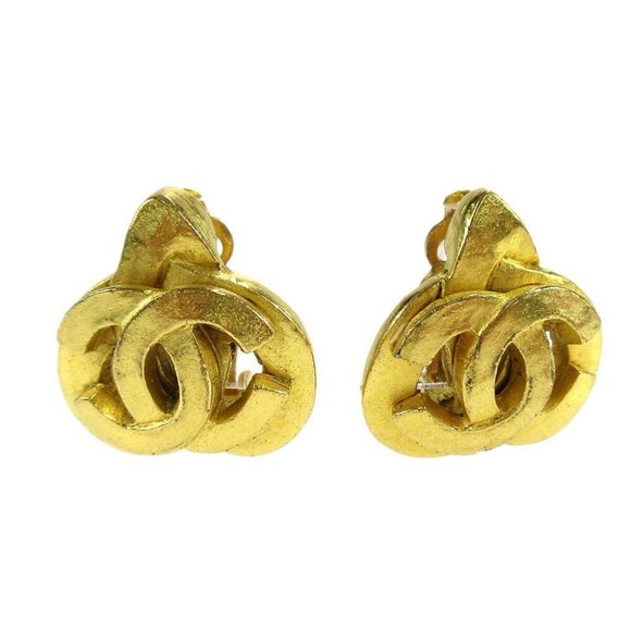 AUTH CHANEL CC Logos Heart Motif Earrings Clip-On Gold-plated - Picture 1 of 4